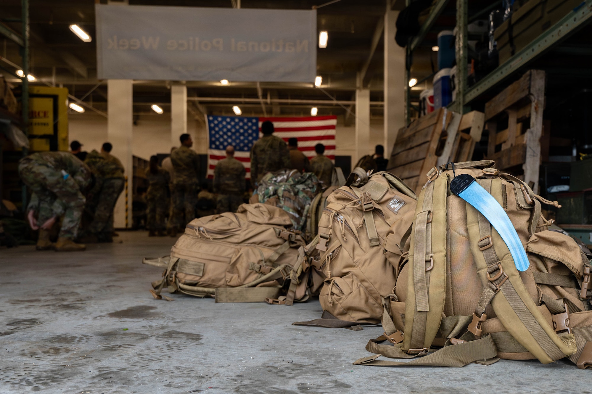 Ruck bags carry tactical gear prior to a Police Week ruck march.