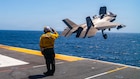 An F-35B Lighting II, attached to Marine Fighter Attack Squadron (VMFA) 121, takes off from the flight deck of America-class amphibious assault ship USS Tripoli (LHA 7), May 13, 2026. Tripoli is deployed to the U.S. 5th Fleet area of operations to support maritime security and stability in the Middle East. (U.S. Navy photo)