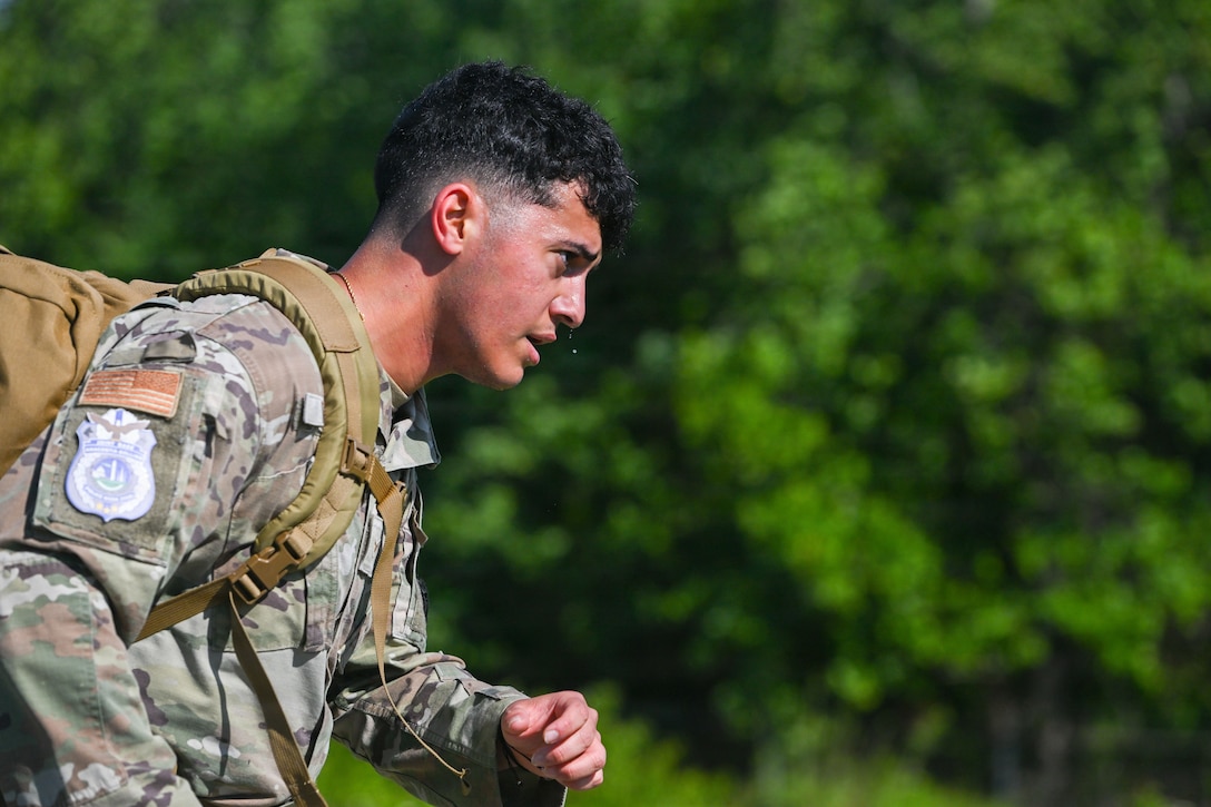 U.S. Air Force Airman 1st Class Mahmoud Ramadan, 11th Security Forces Squadron installation entry controller, competes in a warrior challenge during National Police Week at Joint Base Andrews, Maryland, May 13, 2026.