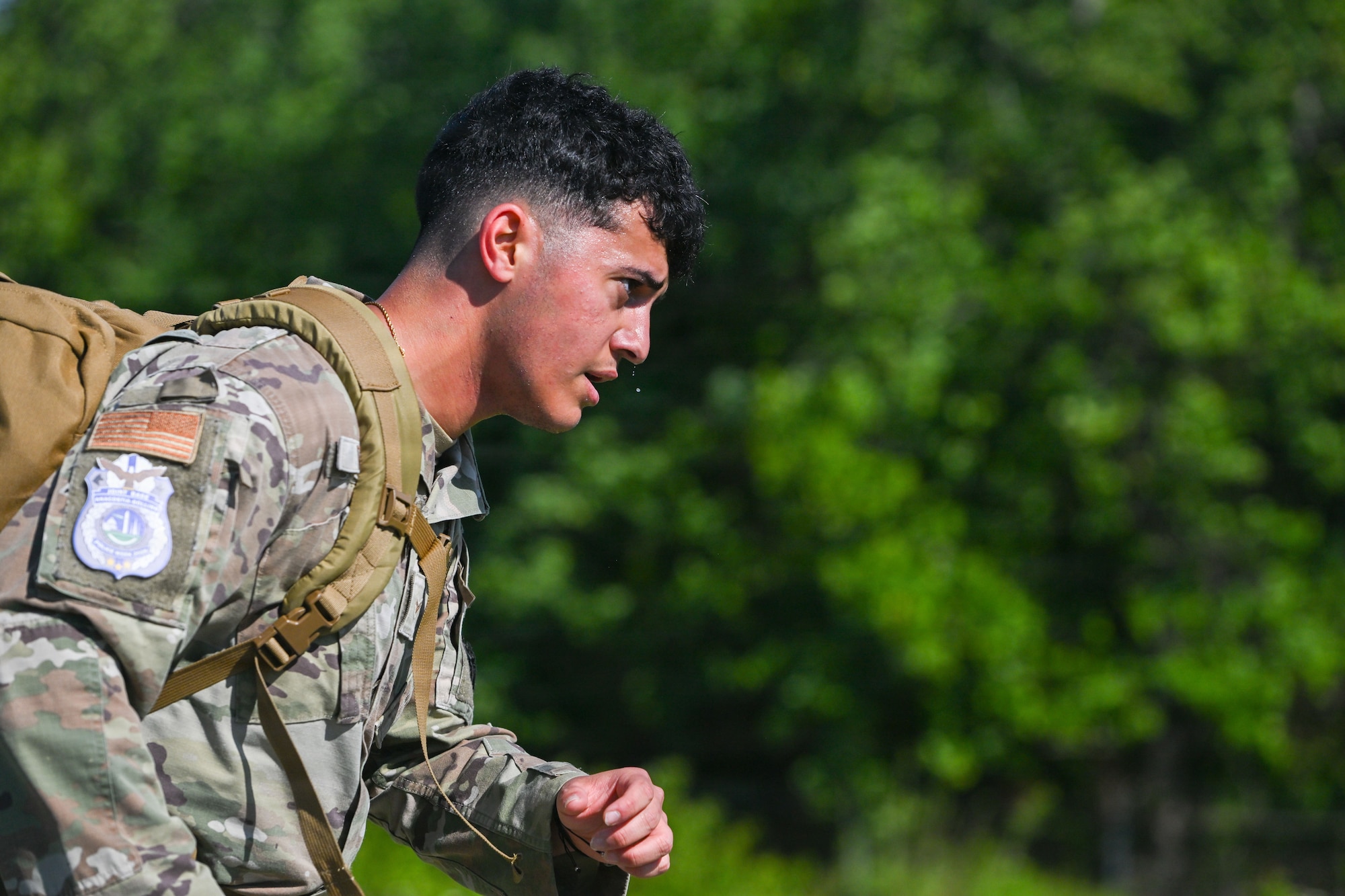 U.S. Air Force Airman 1st Class Mahmoud Ramadan, 11th Security Forces Squadron installation entry controller, competes in a warrior challenge during National Police Week at Joint Base Andrews, Maryland, May 13, 2026.
