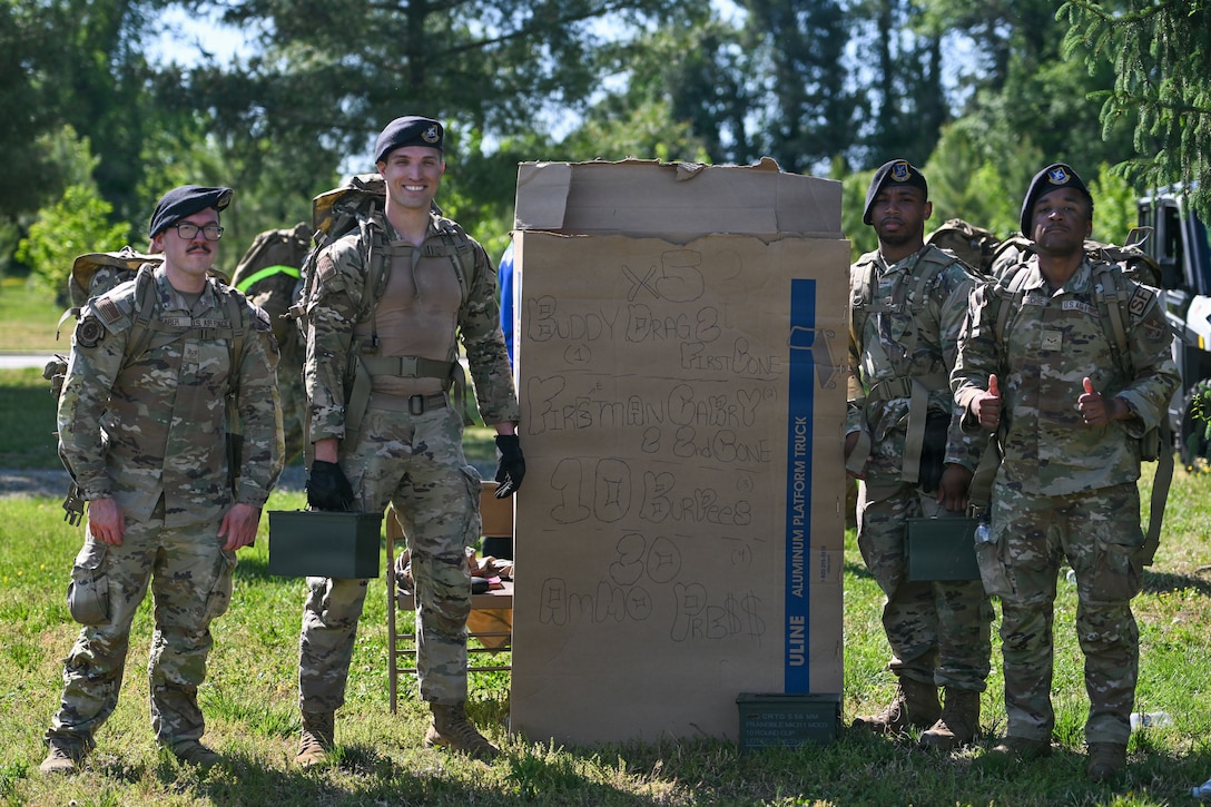Airmen assigned to the 316th Security Forces Squadron complete the physical training portion of a warrior challenge during National Police Week at Joint Base Andrews, Maryland, May 13, 2026.