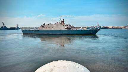 NAVAL STATION MAYPORT, Fla. (May 11, 2026) – The Freedom-variant littoral combat ship USS Cooperstown (LCS 23) departs Naval Station Mayport to begin operations in support of its scheduled deployment. Cooperstown assumed duties previously executed by the Freedom-variant littoral combat ship USS Wichita (LCS 13) in support of USNORTHCOM’s border security objectives. Cooperstown is the first ship to bear the name, and honors 70 military veterans who are members of the National Baseball Hall of Fame located in Cooperstown, New York.  These particular veterans had their baseball careers interrupted in order to serve in conflicts ranging from the Civil War through the Korean War. (U.S. Navy photo by David Holmes)