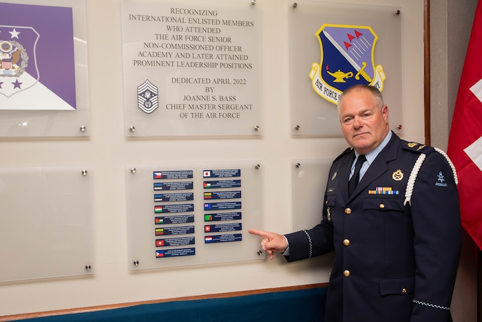 Royal Netherlands Air Force Chief Warrant Officer Theodorus G. W. Venhovens, Chief Master Sergeant of the Royal Netherlands Air and Space Force, poses for a picture at Maxwell Air Force Base, Gunter Annex, Alabama, April 10, 2026.