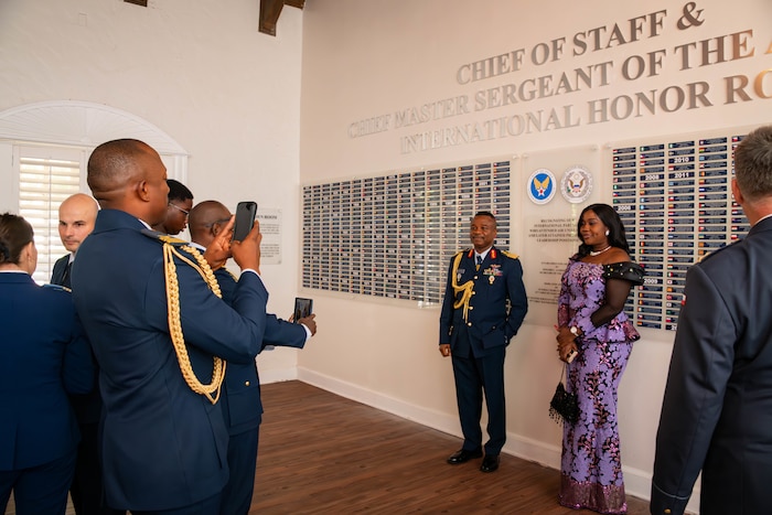 Air Marshal Sunday Kelvin Aneke, the Nigeria Air Force air chief of staff, and his wife Ngozi Enderline Aneke, pose for a picture at Maxwell Air Force Base, Alabama, April 10, 2026.