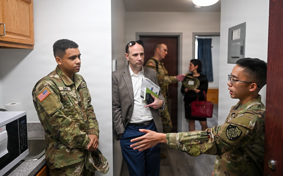 The Honorable Jordan Gillis, Assistant Secretary of the Army for Installations, Energy and Environment, speaks with Soldiers