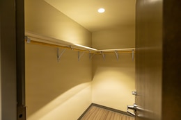 View of the walking closet in the bedroom of a renovated suite for soldiers who will be stationed at U.S. Army Base Fort Riley in central Kansas.