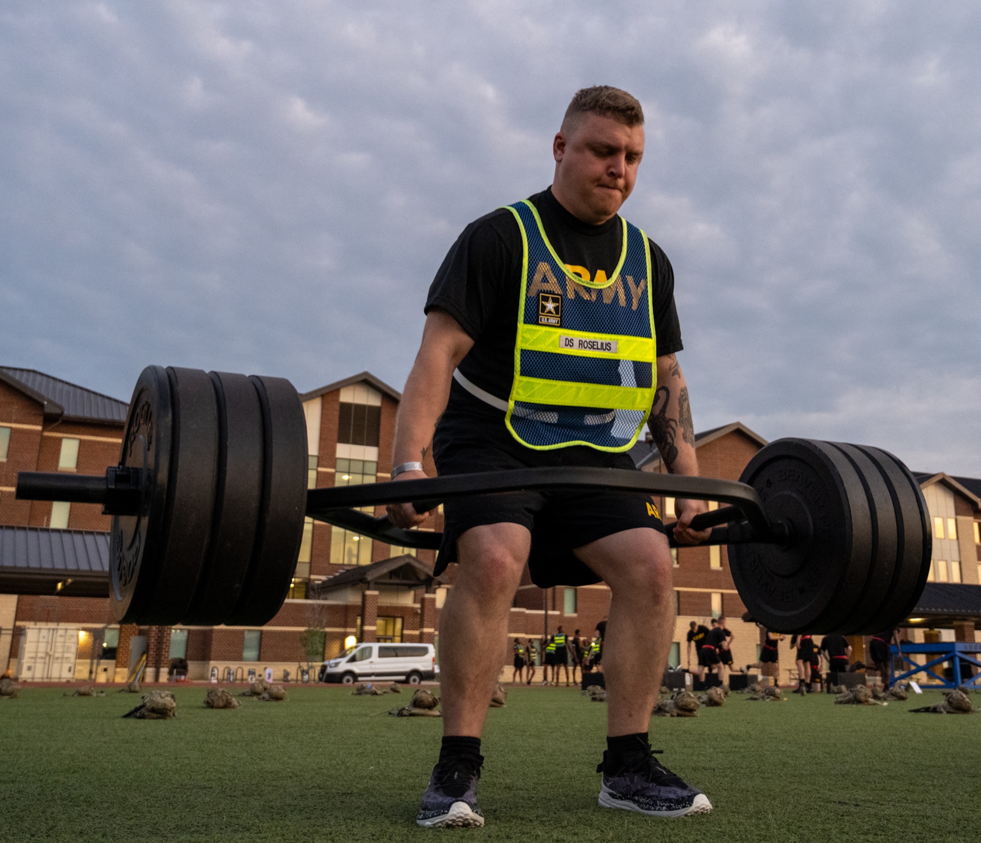 A U.S. Soldier performs a deadlift.