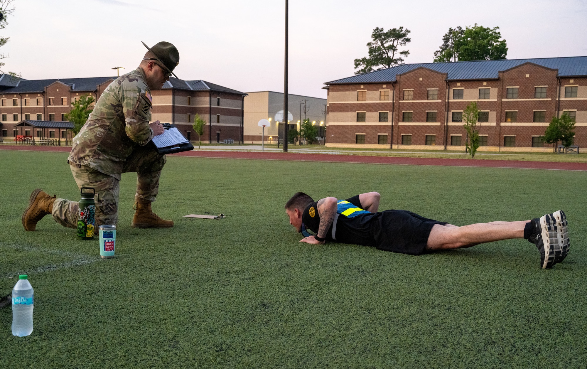 A U.S. Soldier does a hand-release pushup.