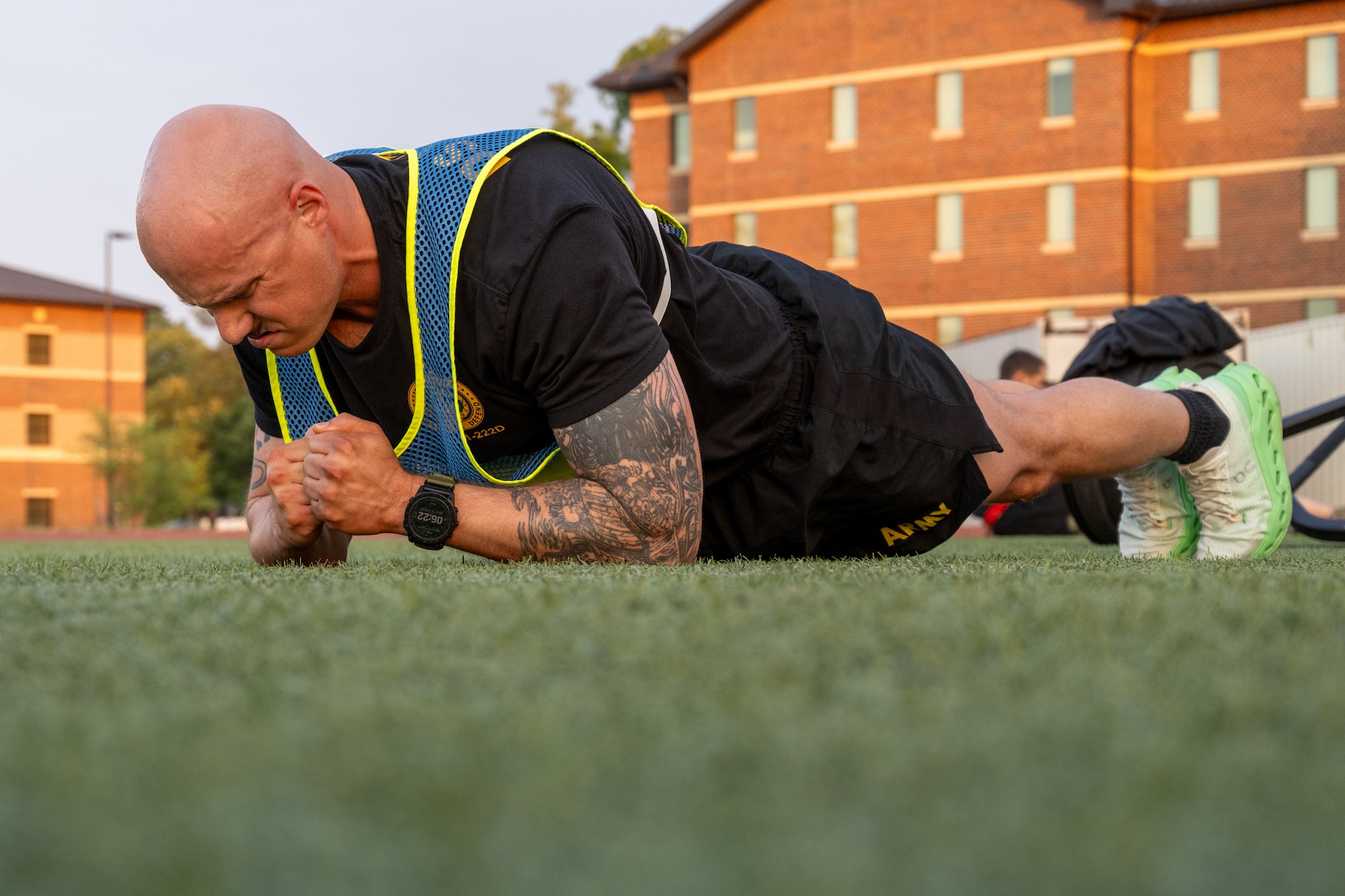 A U.S. Soldier does a plank.