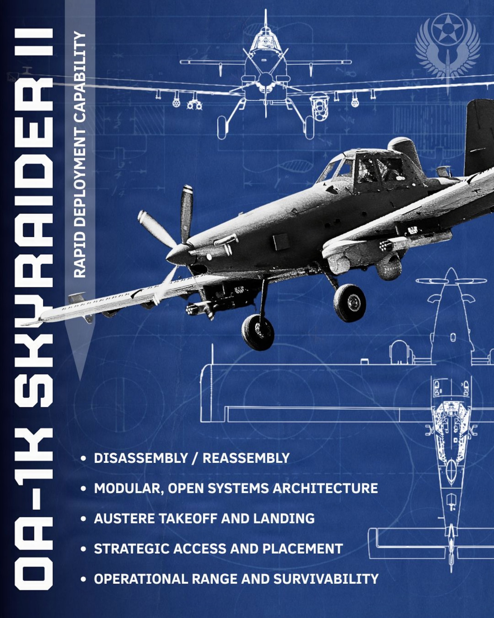 A graphic highlights the rapid deployment capabilities of Air Force Special Operations Command's OA-1K Skyraider II.