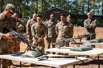 Master Sgt. Jesus Cintron, 320th Training Squadron, observes M4 zeroing and assembly during the Joint Warrior Competition at Fort Jackson, South Carolina, April 20, 2026. (Photo by Sgt. 1st Class Dana Clarke)