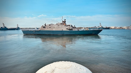 NAVAL STATION MAYPORT, Fla. (May 11, 2026) – The Freedom-variant littoral combat ship USS Cooperstown (LCS 23) departs Naval Station Mayport to begin operations in support of its scheduled deployment. Cooperstown assumed duties previously executed by the Freedom-variant littoral combat ship USS Wichita (LCS 13) in support of USNORTHCOM’s border security objectives. Cooperstown is the first ship to bear the name, and honors 70 military veterans who are members of the National Baseball Hall of Fame located in Cooperstown, New York.  These particular veterans had their baseball careers interrupted in order to serve in conflicts ranging from the Civil War through the Korean War. (U.S. Navy photo by David Holmes)