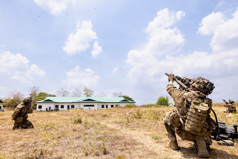 U.S. Soldiers assigned to 2nd Battalion, 27th Infantry Regiment, 3rd Mobile Brigade, 25th Infantry Division, engage small unmanned aerial systems during the Joint Pacific Readiness Center Exportable Exercise at Fort Magsaysay, Nueva Ecija, Philippines, May 13, 2026.
