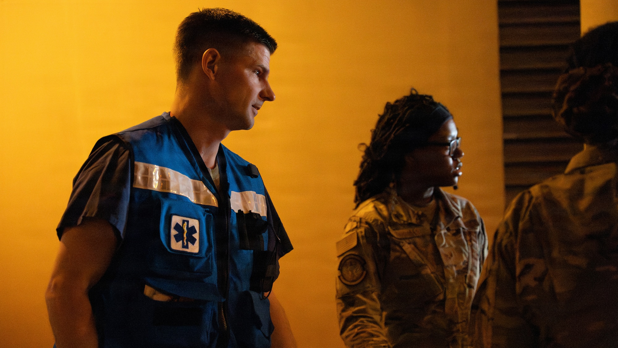 51st Medical Group personnel wait for simulated victims to be removed from an ambulance during a major accident response exercise as part of exercise Mustang Rodeo 26-2 at Osan Air Base, Republic of Korea, May 14, 2026.