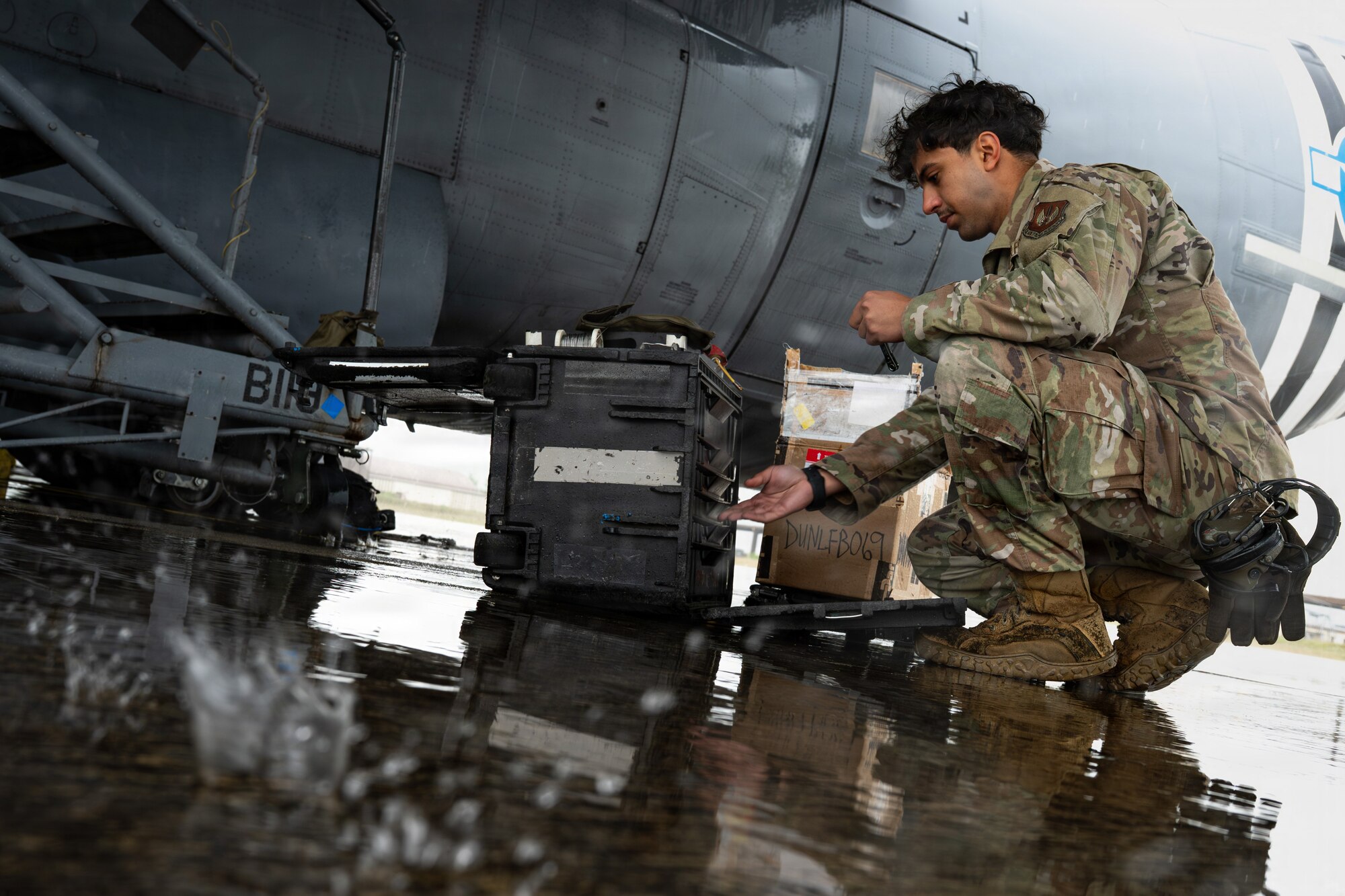 U.S. Air Force Airman 1st Class Ramy Farahat, 86th Aircraft Maintenance Squadron aerospace maintenance journeyman, grabs a wrench during routine C-130J Hercules engine repairs at Ramstein Air Base, Germany, May 14, 2026.