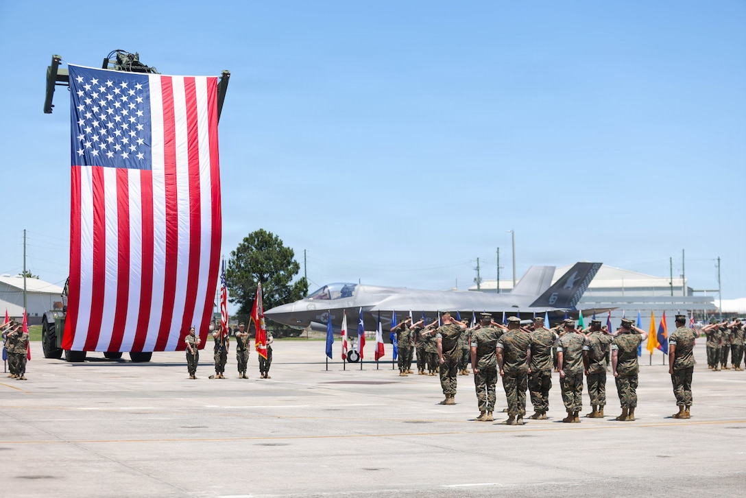 U.S. Marines with Marine Air Logistics Squadron 31, Marine Aircraft Group 31, 2nd Marine Aircraft Wing, stand in formation during a Relief and Appointment Ceremony for Sgt. Maj. John H. Allen II, out-going sergeant major, MALS-31, MAG-31, 2nd MAW, at Marine Corps Air Station Beaufort, South Carolina, May 15, 2026. The ceremony recognized Allen for his service, leadership and dedication to the unit while welcoming in-coming Sgt. Maj. Wandy O. Rodriguezabreu. (U.S. Marine Corps photo by Lance Cpl. Julius Hackney)