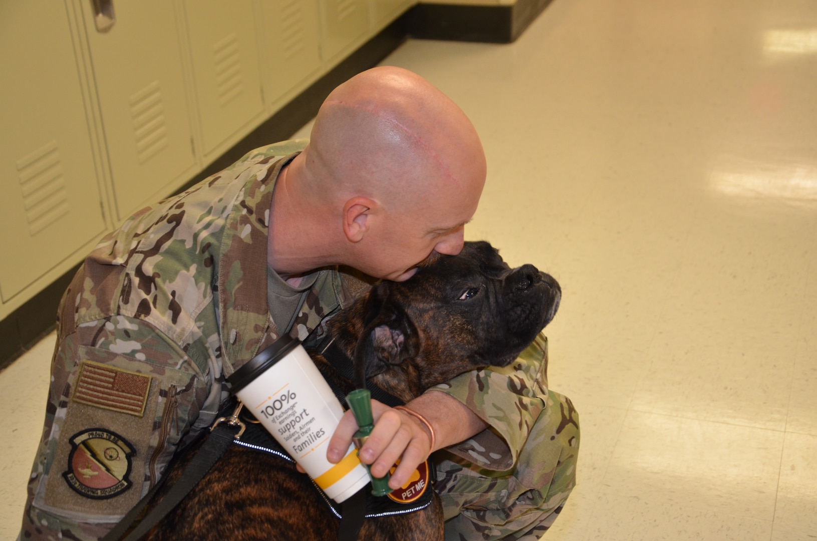 In recognition of Nurse Tech Week, Bowser the Therapy Dog visits students and staff in the Medical Education and Training Campus Air Force Aerospace Medical Service Apprentice course May 8.