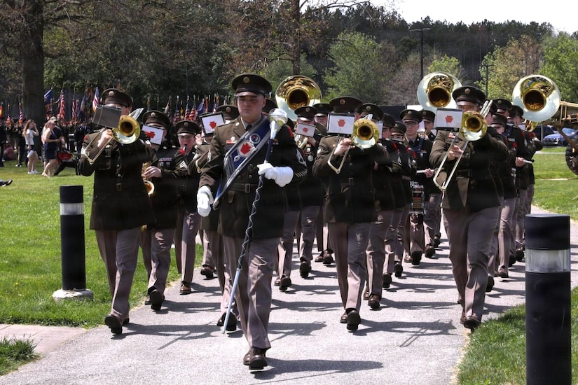 Soldiers assigned to the 28th Infantry Division Band march in formation at the beginning of the 28th Infantry Division’s annual memorial service May 17, 2026, in Boalsburg, Pennsylvania. Each year, Soldiers assigned to the Pennsylvania Army National Guard gather at the 28th Infantry Division Shrine on the grounds of the Pennsylvania Military Museum in Boalsburg to honor fallen Soldiers and recognize Gold Star families during the division’s annual memorial service. (U.S. Army National Guard photo by Staff Sgt. Kenneth Shirk)