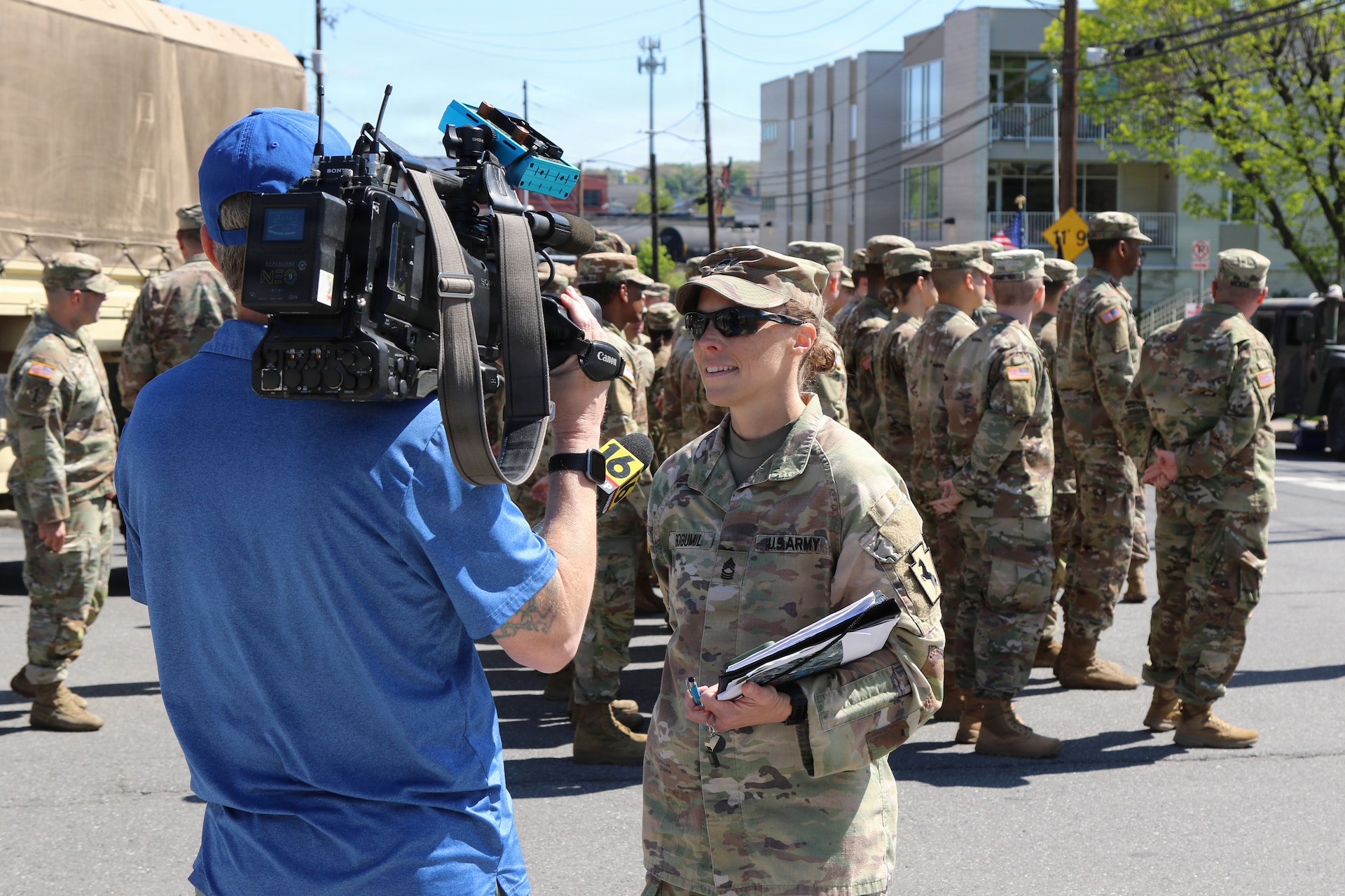 U.S. Army National Guard Soldiers assigned to Headquarters Support Company, 55th Maneuver Enhancement Brigade, Pennsylvania Army National Guard, participate in the Northeast Pennsylvania Armed Forces Day Parade in Scranton, Pennsylvania, May 16, 2026. Soldiers marched through downtown Scranton, escorted veterans from the Gino J. Merli Veterans’ Center along the parade route, and displayed military vehicles for community members attending the event. (U.S. Army National Guard photo by Sgt. 1st Class Shane Smith)