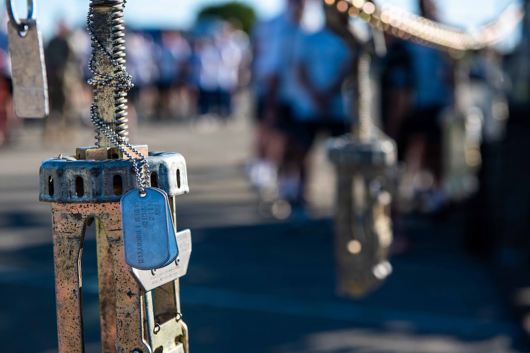 Tie down hooks hang during memorial ceremony