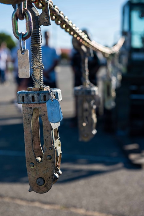 Tie down hooks hang during memorial ceremony
