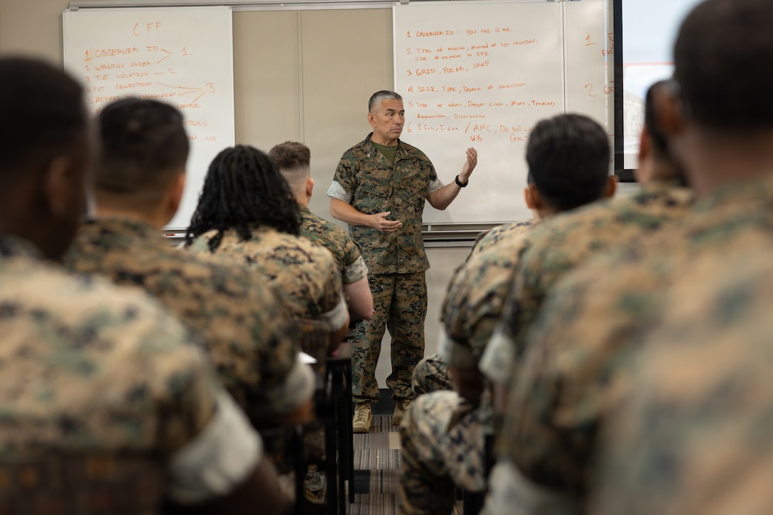 U.S. Marine Corps Col. Ernest Govea, chief of staff with Marine Corps Installations West, Marine Corps Base Camp Pendleton, speaks to Marines before a voting assistance officer workshop at MCB Camp Pendleton, Calif., May 14, 2026. The workshop, held by the Federal Voting Assistance Program, aims to train and prepare voting assistance officers to help U.S. citizens and military members cast their absentee ballots in U.S. elections. (U.S. Marine Corps photo by Sgt. Buck)