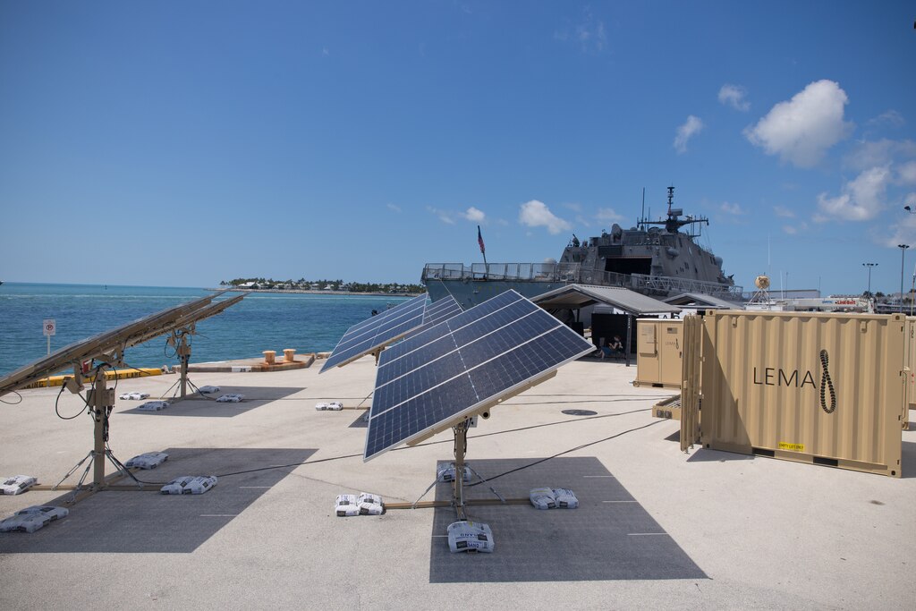 Severl energy panels setup for a military exercise