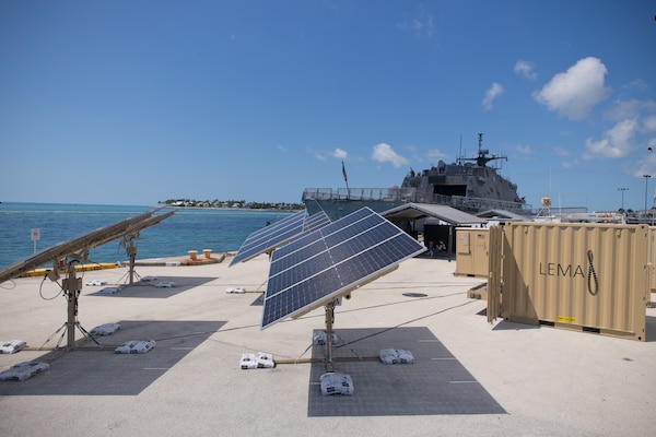 Severl energy panels setup for a military exercise