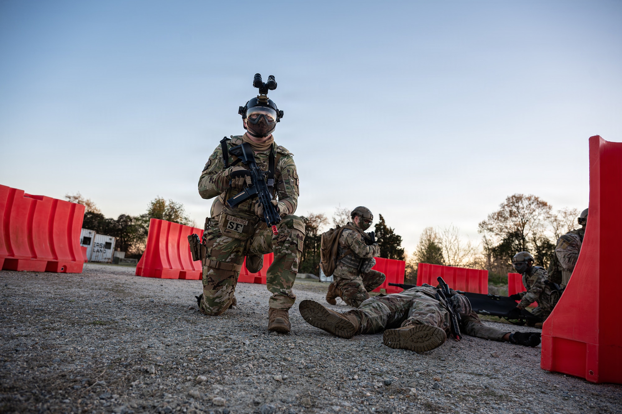 Reservists with the 512th Contingency Response Squadron, Dover Air Force Base, Delaware, completed a combat skills refresher course April 8-12, 2026, at locations on and off base.