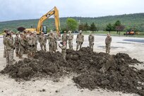 U.S. Air Force Airmen assigned to Joint Base Andrews, Maryland, conduct training for expeditionary airfield damage repair during the 316th Wing's Bivouac exercise at Fort Indiantown Gap, Pennsylvania, April 28, 2026. The exercise trains Airmen and highlights the diverse skill sets of multi-Air Force Specialty Code teamwork required to operate in a simulated contested environment. (U.S. Air Force photo by Staff Sgt. Aubree Owens)