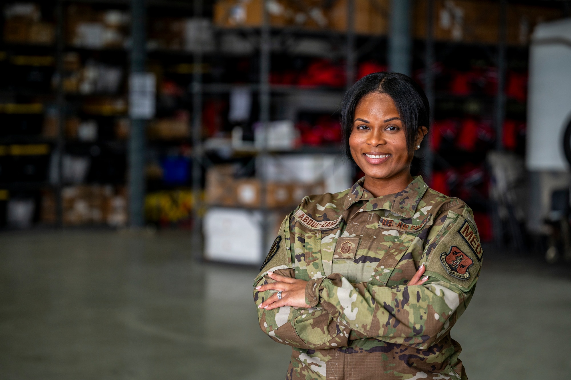 U.S. Air Force Master Sgt. Stephania Abdul-Zahir, medical detachment support NCOIC, poses for a portrait at Rickenbacker Air National Guard Base, Columbus, Ohio, Feb. 18, 2026.