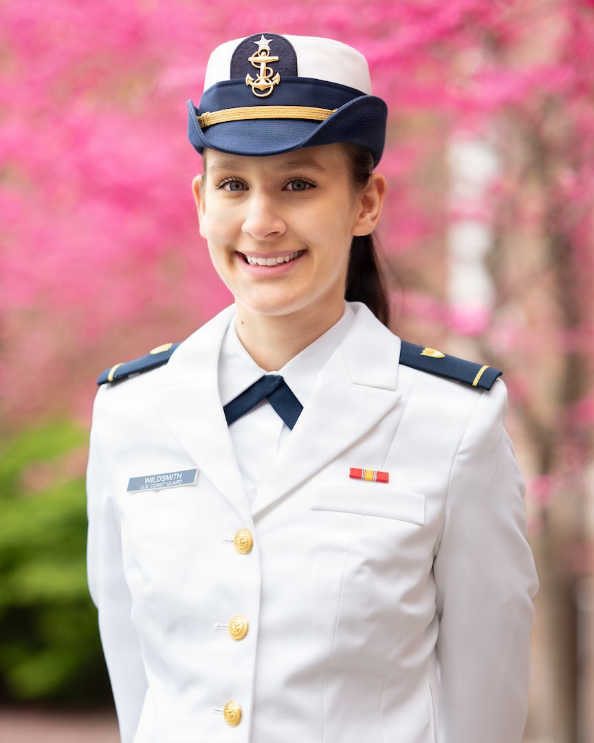 U.S. Coast Guard Academy (USCGA) Cadet Allie Wildsmith poses for a portrait at USCGA, New London, Connecticut, May 11, 2026. Wildsmith is a ’26 USCGA graduate and will be going to C5I department at U.S. Coast Guard Base Boston in Boston, Massachusetts, after graduation. (U.S. Coast Guard photo by Petty Officer 2nd Class Janessa Warschkow.)