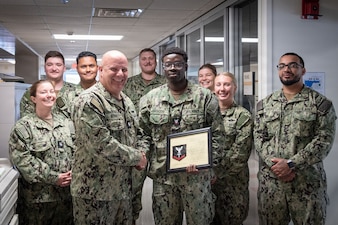 Hospital Corpsman Third Class Emmanuel Sarkodie promoted to the rank during a ceremony Tuesday, May 19, 2026 held aboard Naval Health Clinic Cherry Point.

Sarkodie serves aboard the clinic in the Preventive Medicine department and is part of a team ensuring the health and welfare of service members and families working and living on the base.