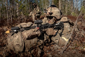 Two CH-47 Chinook helicopters from Bravo Company, 1st Battalion, 214th Aviation Regiment (General Support Aviation Battalion), 12th Combat Aviation Brigade, infill troops into a hasty landing zone during a multinational force-on-force exercise in Vuosanka Training Area, Finland, on May 18, 2026. From April 27 to May 31, 2026, U.S. and Allied forces will exercise NATO’s Eastern Flank Deterrence Initiative, demonstrating NATO’s ability to fight and win on the modern battlefield. Nearly 15,000 troops from eleven nations will train across the High North, Baltic region, and Poland, executing rapid maneuvers, air defense, counter-drone operations, and cyber defense to validate NATO’s regional defense plans in real time. This series of linked exercises, including Saber Strike, Immediate Response, and Swift Response, turns investment into capability. Soldiers integrate unmanned systems, AI-enabled command and control, and live data networks to move faster, decide faster, and fight more effectively across all domains. Sword 26 demonstrates how U.S. Army Europe and Africa drives transformation at scale while strengthening deterrence. Together with our Allies, we are building a unified, lethal force ready to defend NATO territory and respond to any threat. (U.S. Army Reserve photo by Capt. Christopher Gabayan)