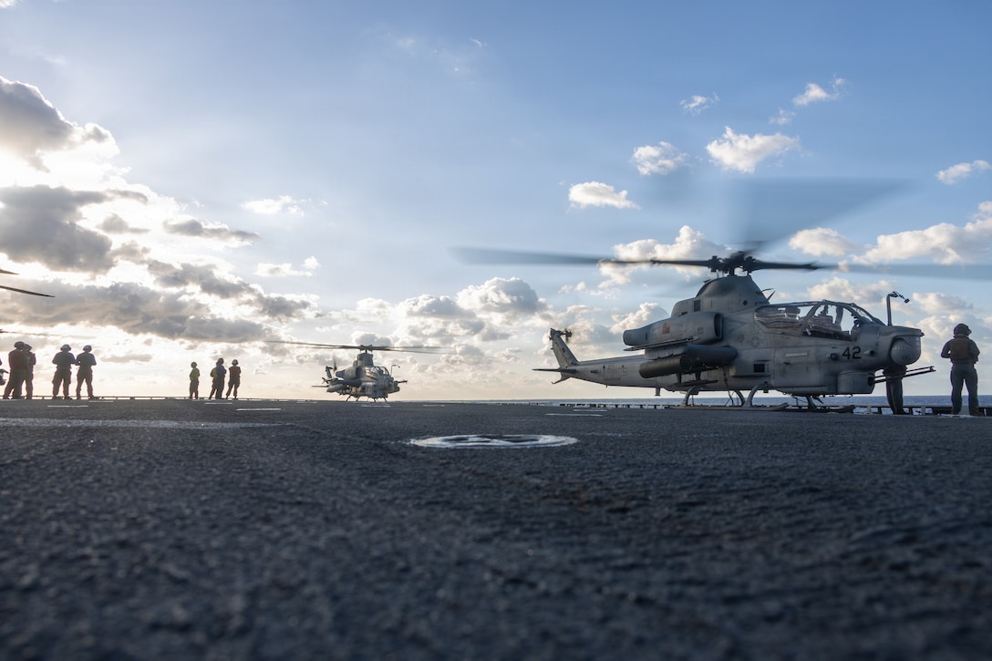 U.S. Marines with Marine Medium Tiltrotor Squadron (VMM) 263 (Reinforced), 22nd Marine Expeditionary Unit (Special Operations Capable), and U.S. Navy Sailors with San Antonio-class amphibious transport dock USS Fort Lauderdale (LPD 28) prepare for flight operations aboard Fort Lauderdale   while underway in the Caribbean Sea, May 4, 2026. U.S. military forces are deployed to the Caribbean in support of the U.S. Southern Command mission, Department of War-directed operations, and the president’s priorities to disrupt illicit drug trafficking and protect the homeland. (U.S. Marine Corps photo)
