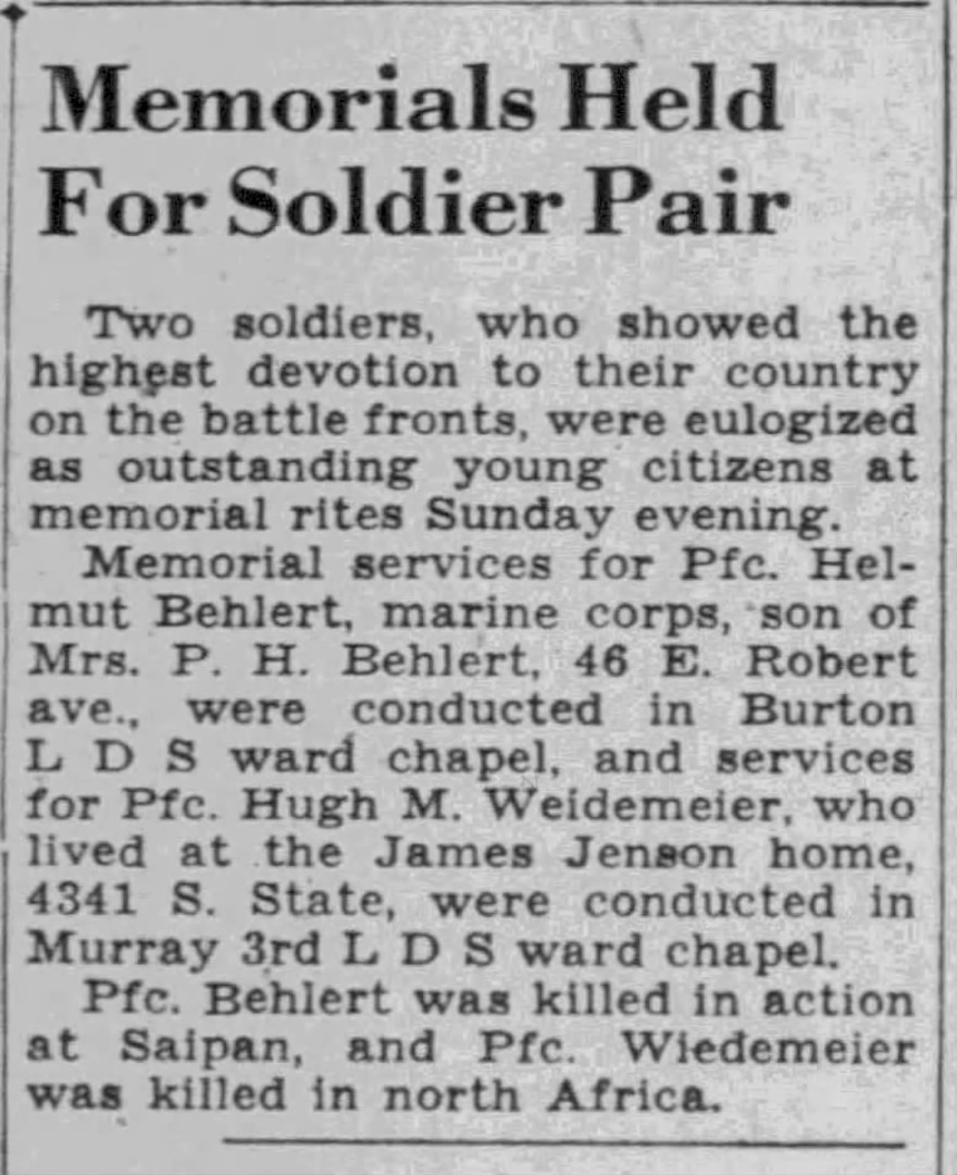 Marine Corps Reserve Pfc. Helmut F. Behlert