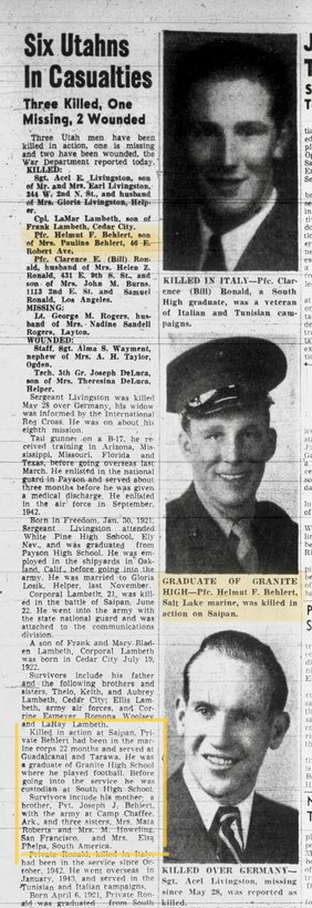 Marine Corps Reserve Pfc. Helmut F. Behlert