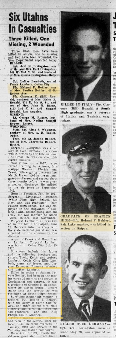 Marine Corps Reserve Pfc. Helmut F. Behlert