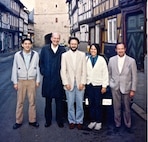 U.S. Naval Research Laboratory scientists, from left, Yi-Ming Wang, Neil Sheeley, Ken Dere, Ana Nash and Ken Widing attend the Solar Wind Seven workshop in Goslar, Germany, in September 1991. The photo was taken by Don Michels, who coordinated international efforts for the Large Angle Spectrometric Coronagraph (LASCO), which launched aboard the Solar and Heliospheric Observatory (SOHO) on Dec. 2, 1995, and remains in operation. (U.S. Navy Photo by Don Michels)