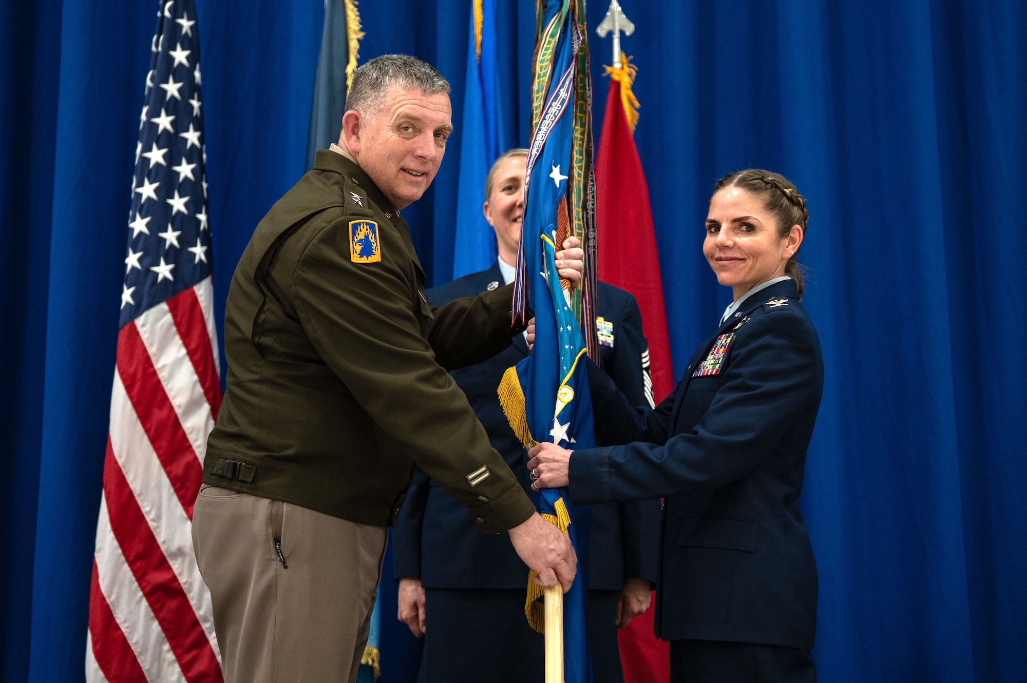 U.S. Air Force Col. Dana Novinskie receives command of the 133rd Airlift Wing from U.S. Army Maj. Gen. Shawn Manke, The Adjutant General, Minnesota National Guard, in St. Paul, Minn., May 3, 2026.