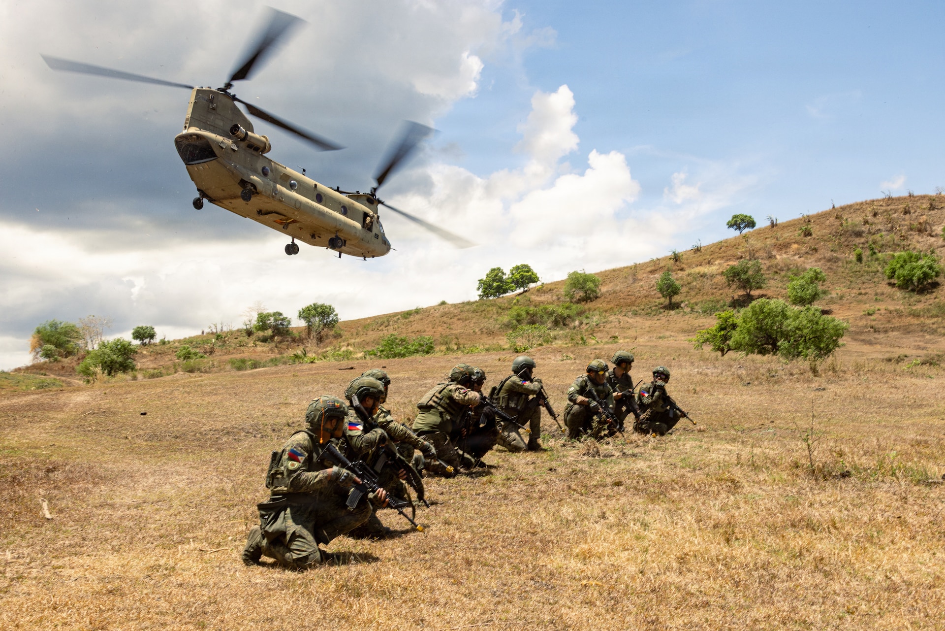 Philippine Army soldiers prepare to engage the opposition force during a multinational air assault as part of the Joint Pacific Readiness Center Exportable Exercise at Fort Magsaysay, Nueva Ecija, Philippines, May 17, 2026.