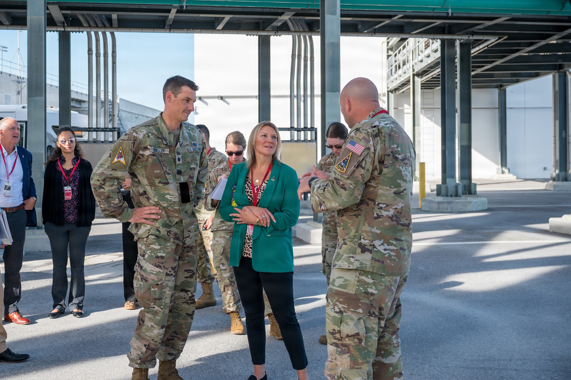 Ms. Natalie R. Riedel, a member of the Senior Executive Service and Executive Director, Space Systems Command, tours civilian launch service provider lease and construction sites at Cape Canaveral Space Force Station, Fla., May 7, 2026.