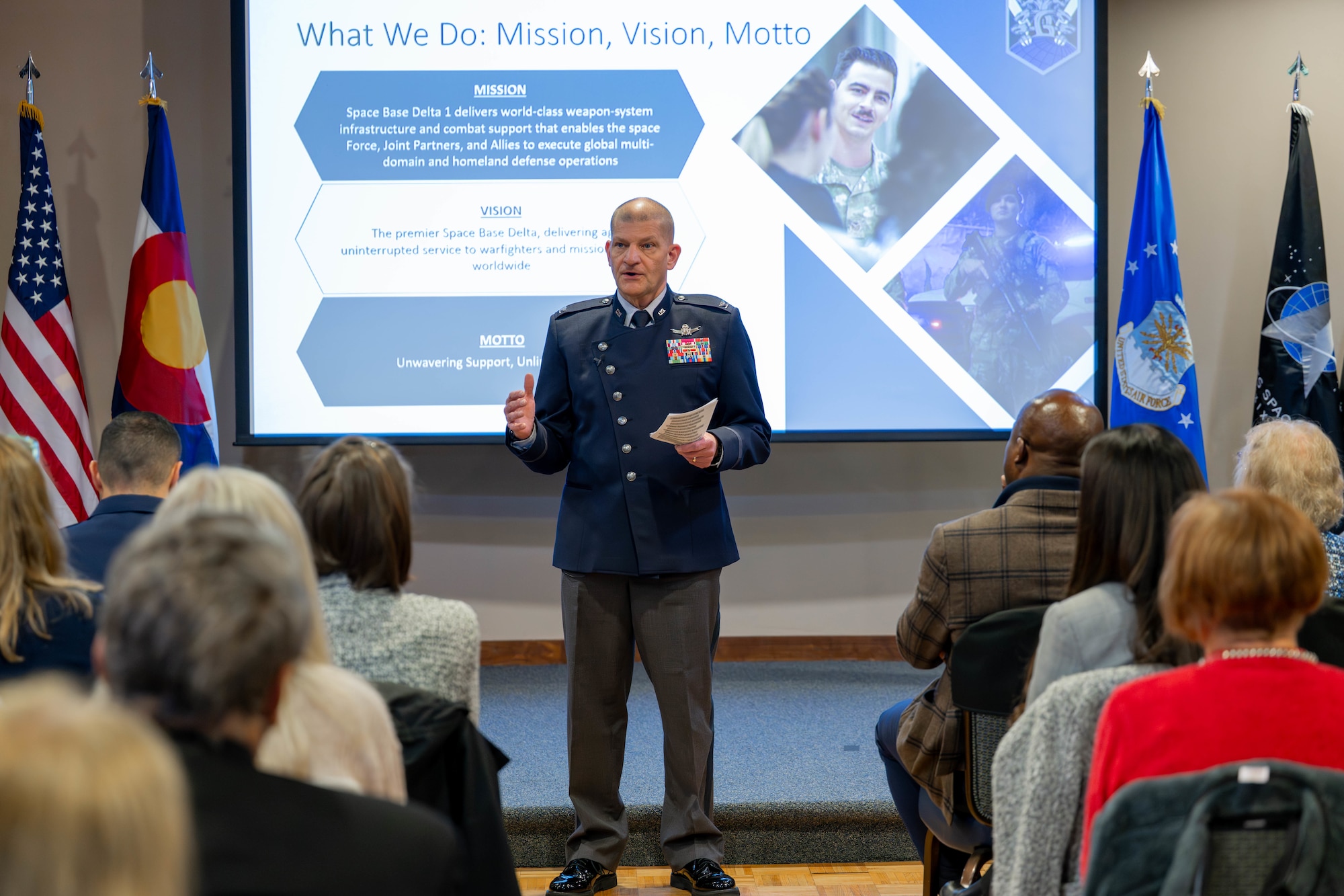 Col. Klock addresses the audience while at the event.