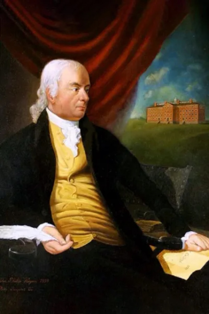 A painting depicts a man in colonel attire, sitting near a window.
