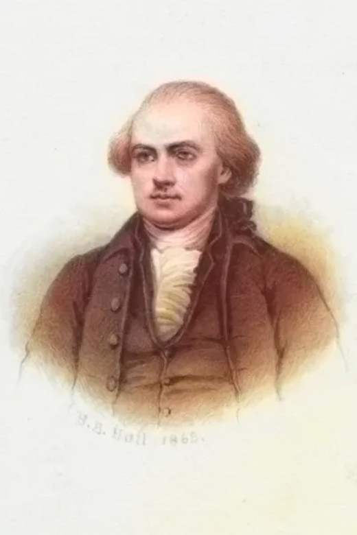 A painting depicts the portrait of a man in formal attire.