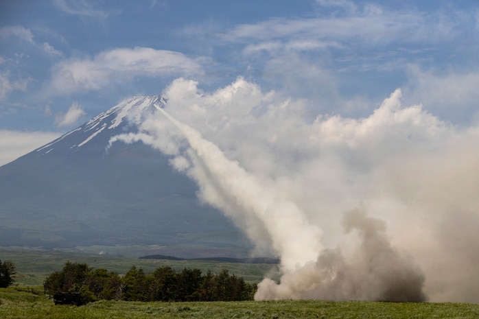 U.S. Marines with 3rd Battalion, 12th Marine Regiment, fire a High Mobility Artillery Rocket System during a live fire training event at the Combined Arms Training Center, Camp Fuji, Japan, May 20, 2026