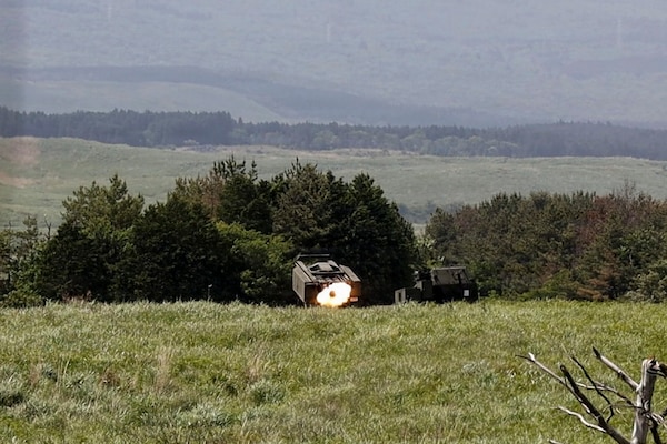 U.S. Marines with 3rd Battalion, 12th Marine Regiment, fire a High Mobility Artillery Rocket System during a live fire training event at the Combined Arms Training Center, Camp Fuji, Japan, May 20, 2026.