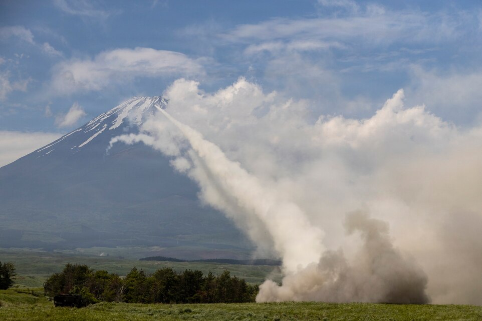 U.S. Marines with 3rd Battalion, 12th Marine Regiment, fire a High Mobility Artillery Rocket System during a live fire training event at the Combined Arms Training Center, Camp Fuji, Japan, May 20, 2026