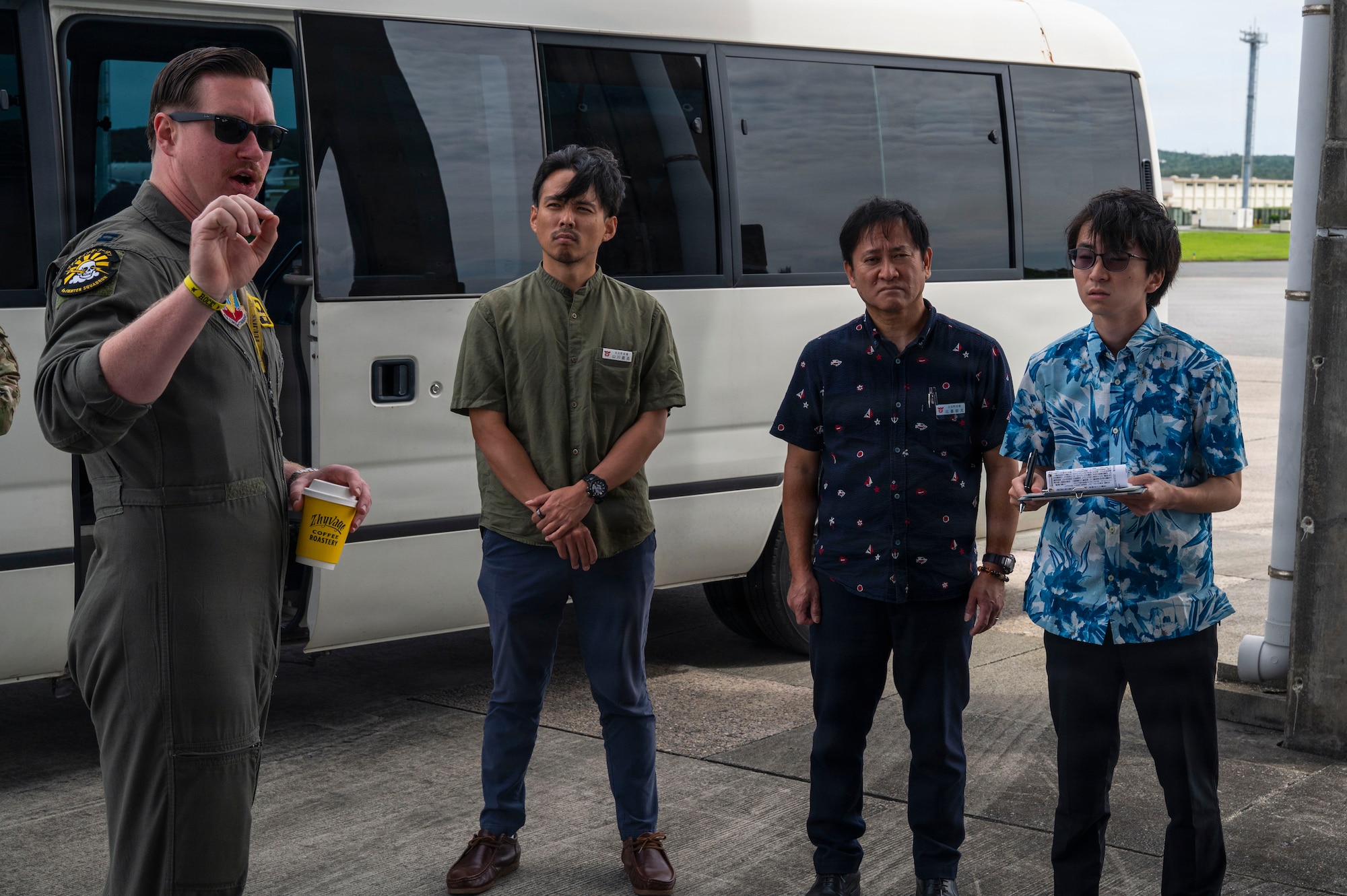 The members visited the base to learn about the 18th Wing’s missions and the vital role Kadena plays in the Indo-Pacific. (U.S. Air Force photo by Senior Airman James Johnson)