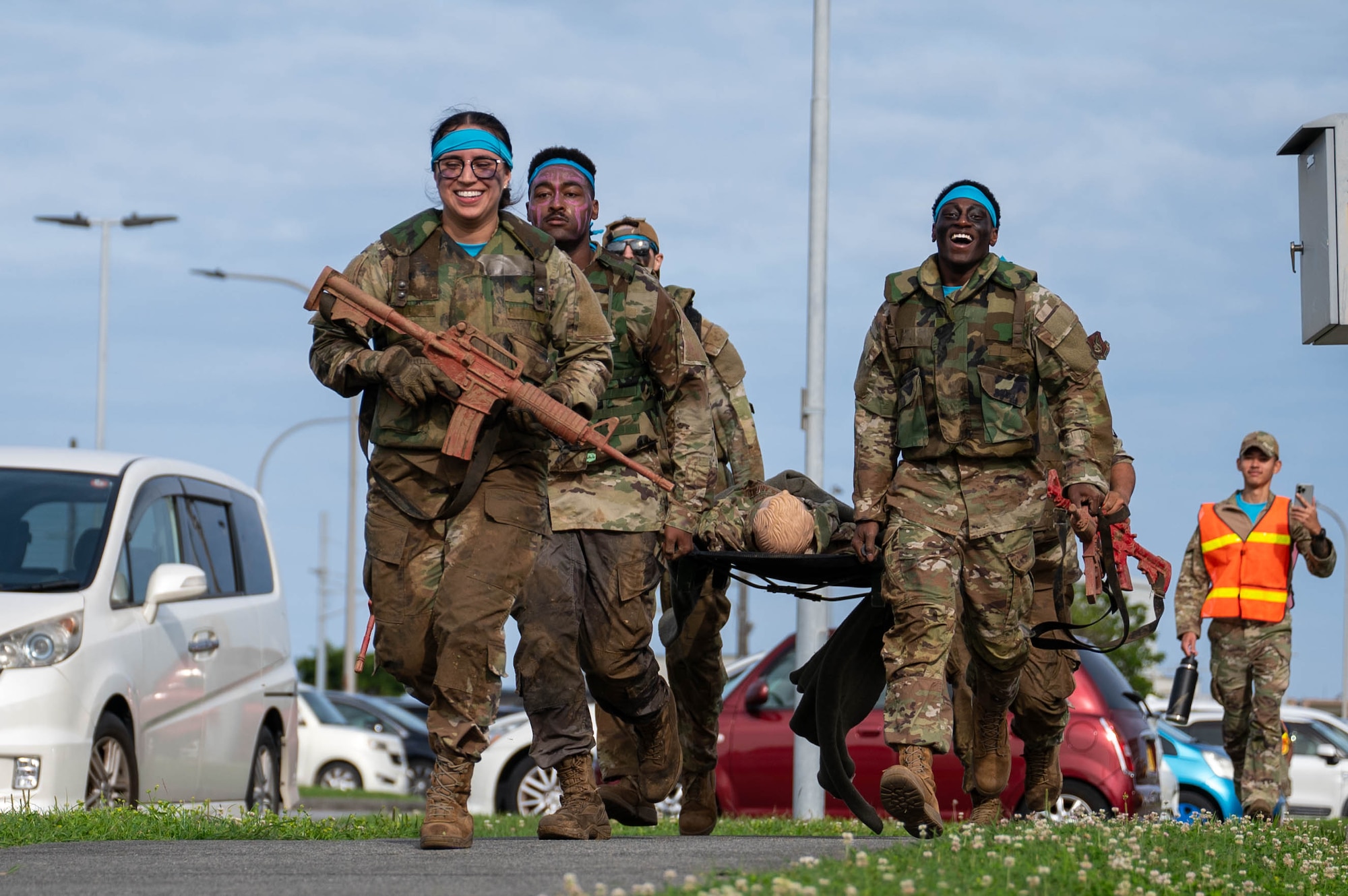 U.S. Air Force Airmen assigned to the 18th Wing, participate in the Combat Readiness Challenge at Kadena Air Base, Japan, May 15, 2026. The challenge tested participants with physically demanding obstacles aimed at strengthening combat capability, teamwork and resilience. (U.S. Air Force photo by Airman 1st Class Nathaniel Jackson)